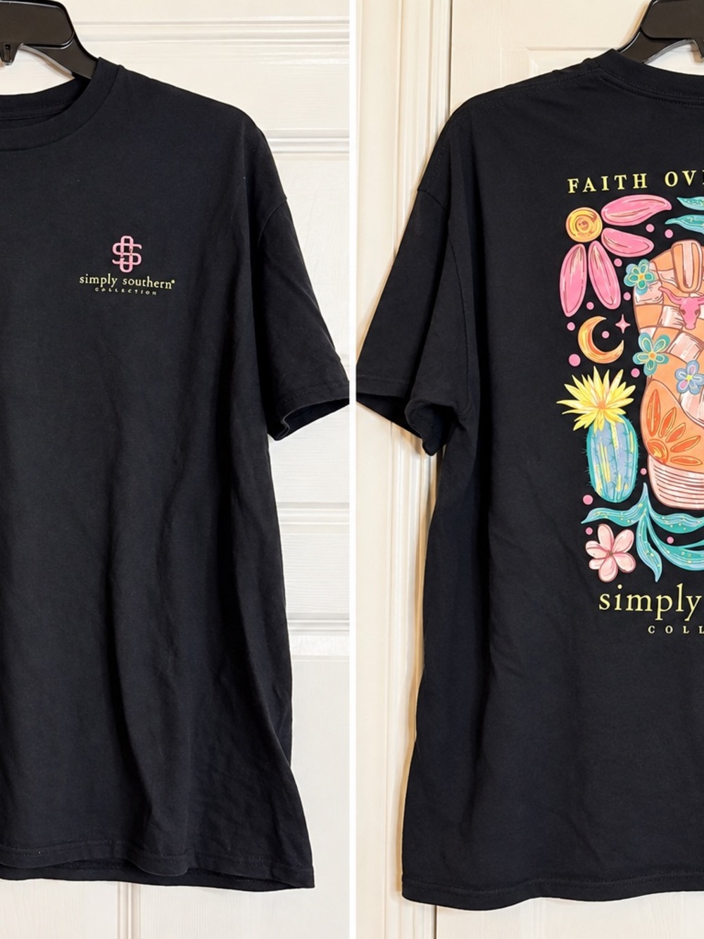 Simply Southern Black Tee with Colorful Floral & Cactus Back Graphic